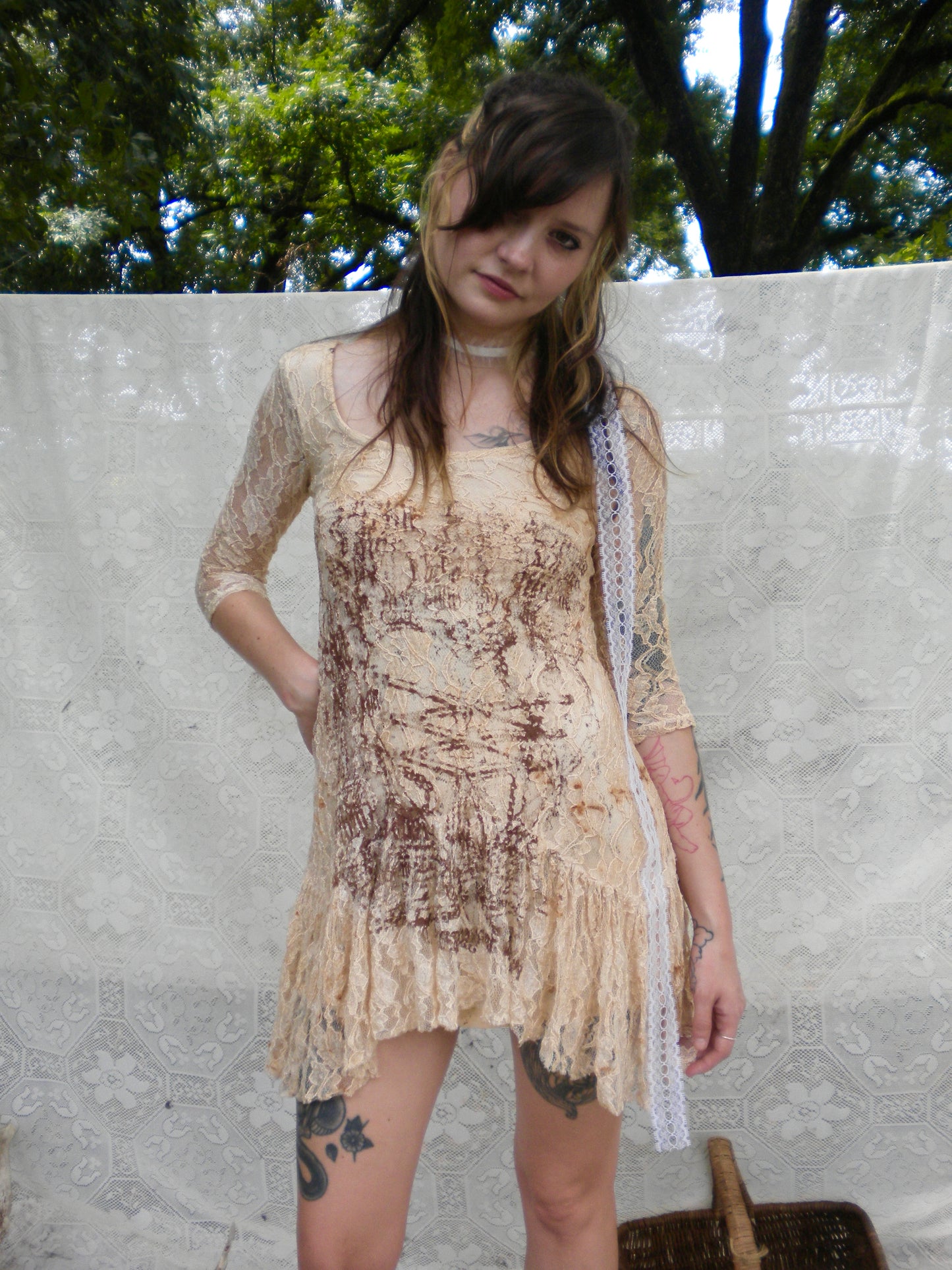 Rust Dye Mini Lace Dress