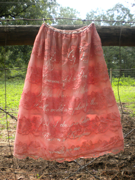 Beloved Dust Pink Peach Lace Slip Skirt Midi