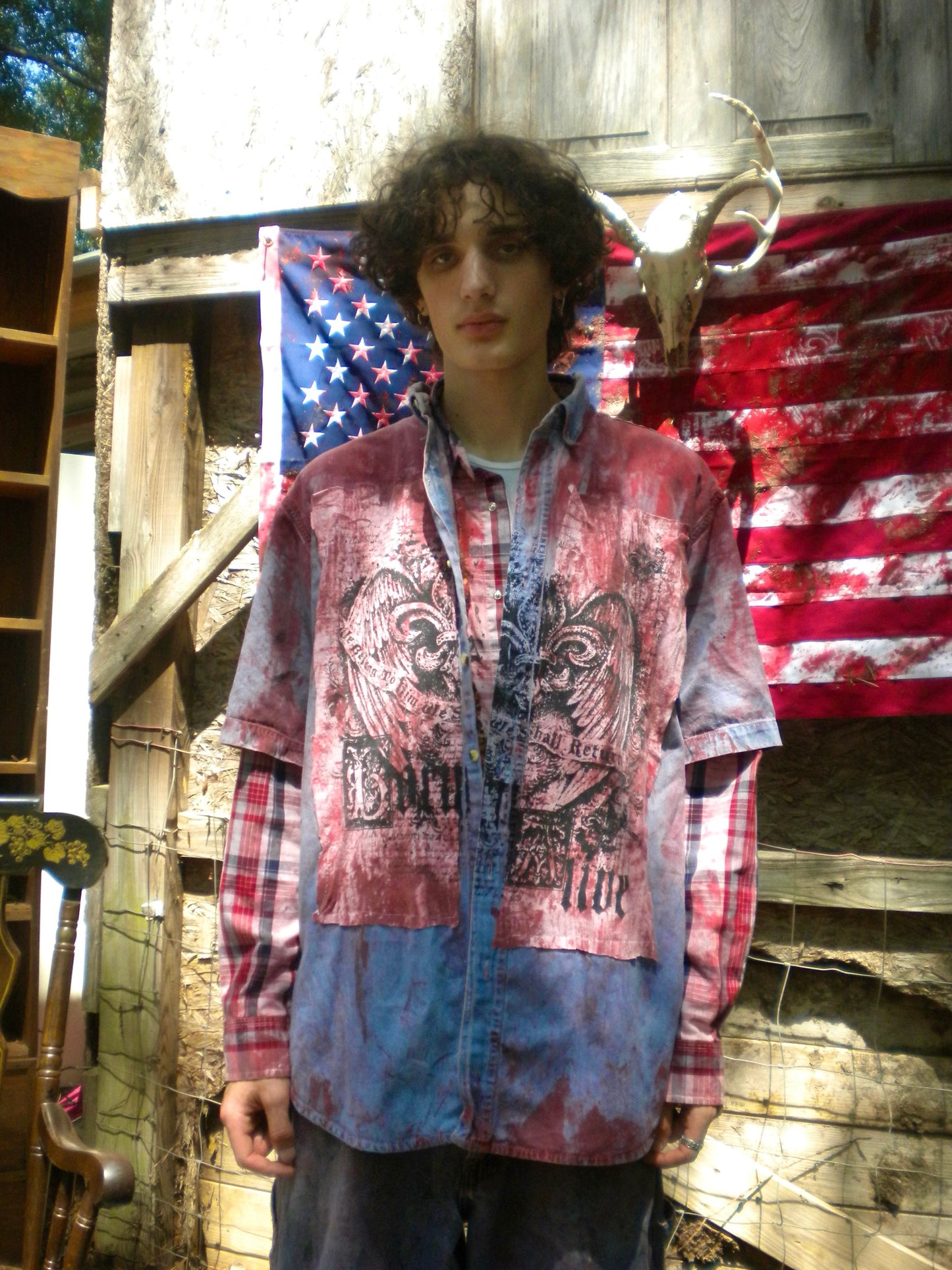 Bloody Rust Dyed Born Alive Denim Button Up