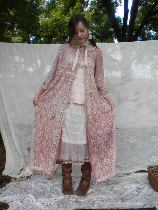 Beloved Dust Pink Blush Lace Vintage Peignoir