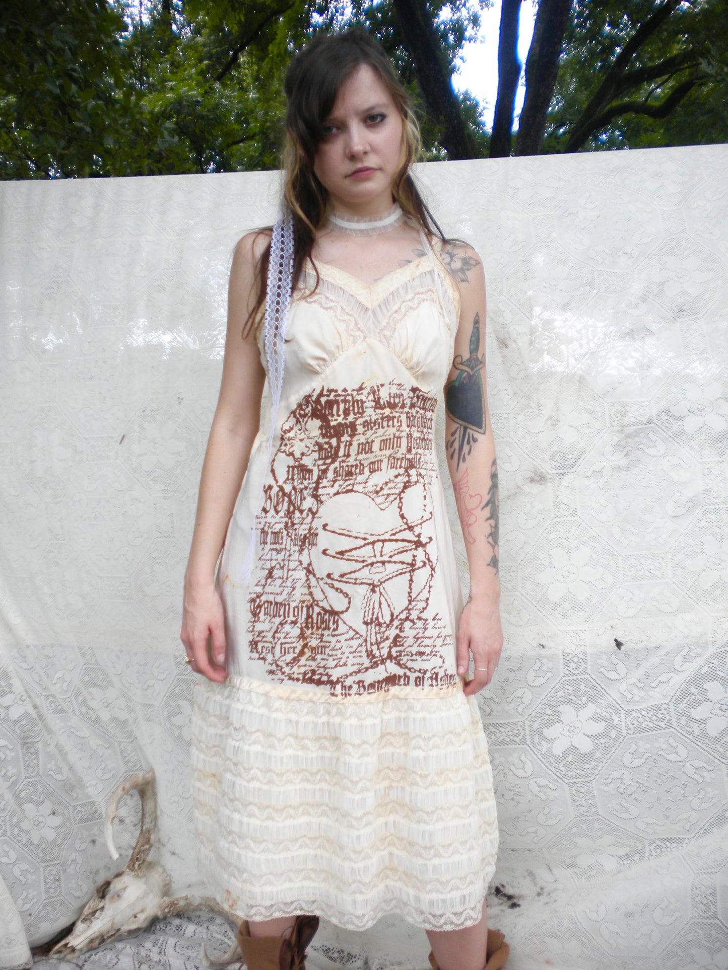 Rust Dye Boneyard Ashes Ruffle Slip Dress