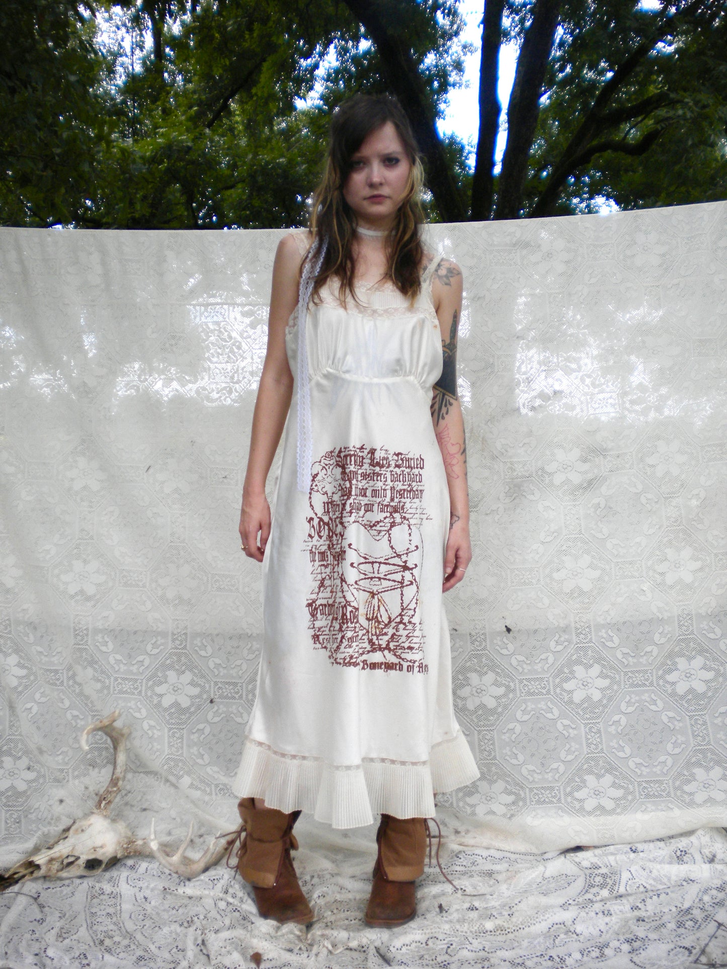 Rust Dye Boneyard Ashes Slip Ruffle Dress