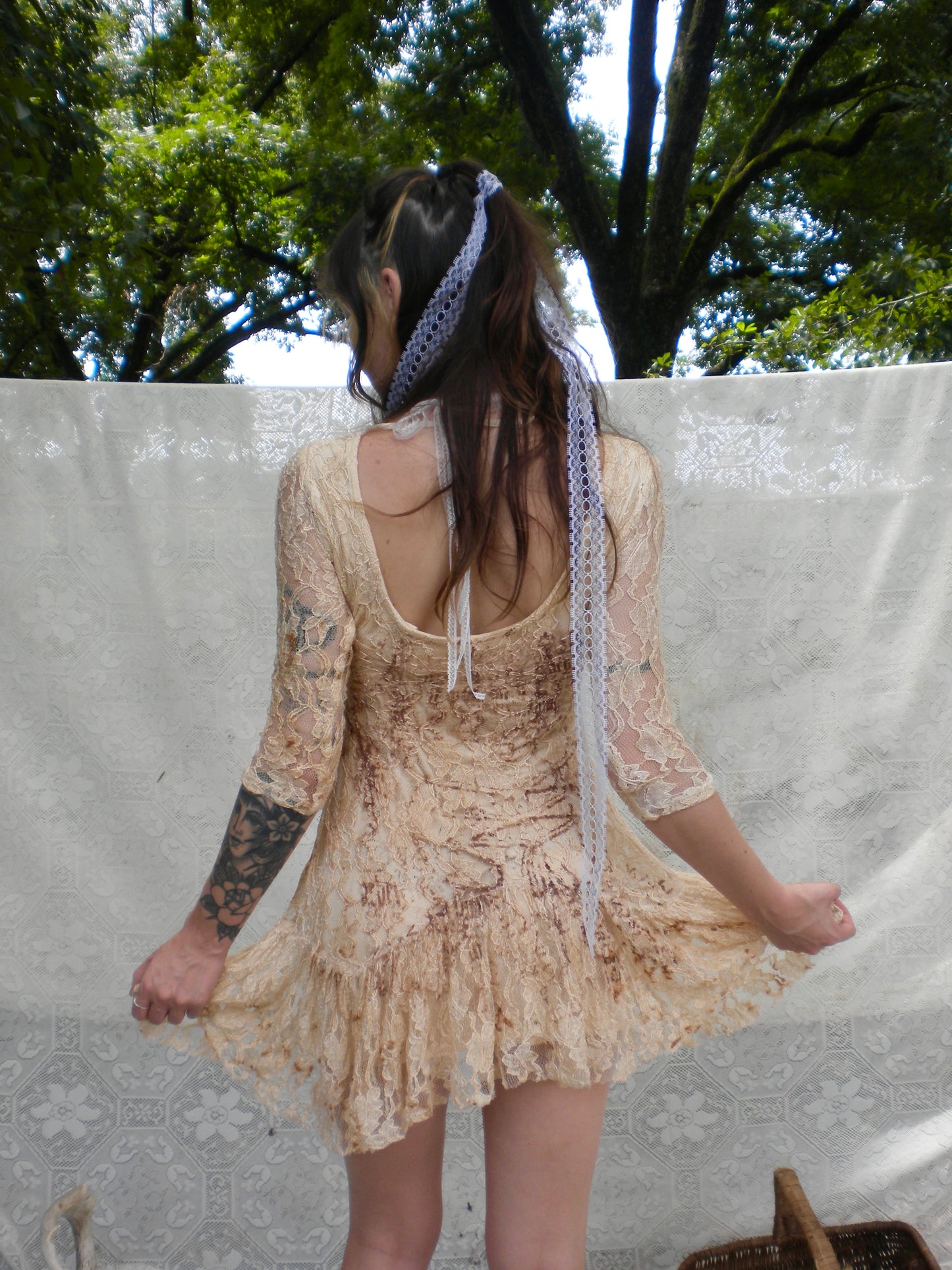 Rust Dye Mini Lace Dress