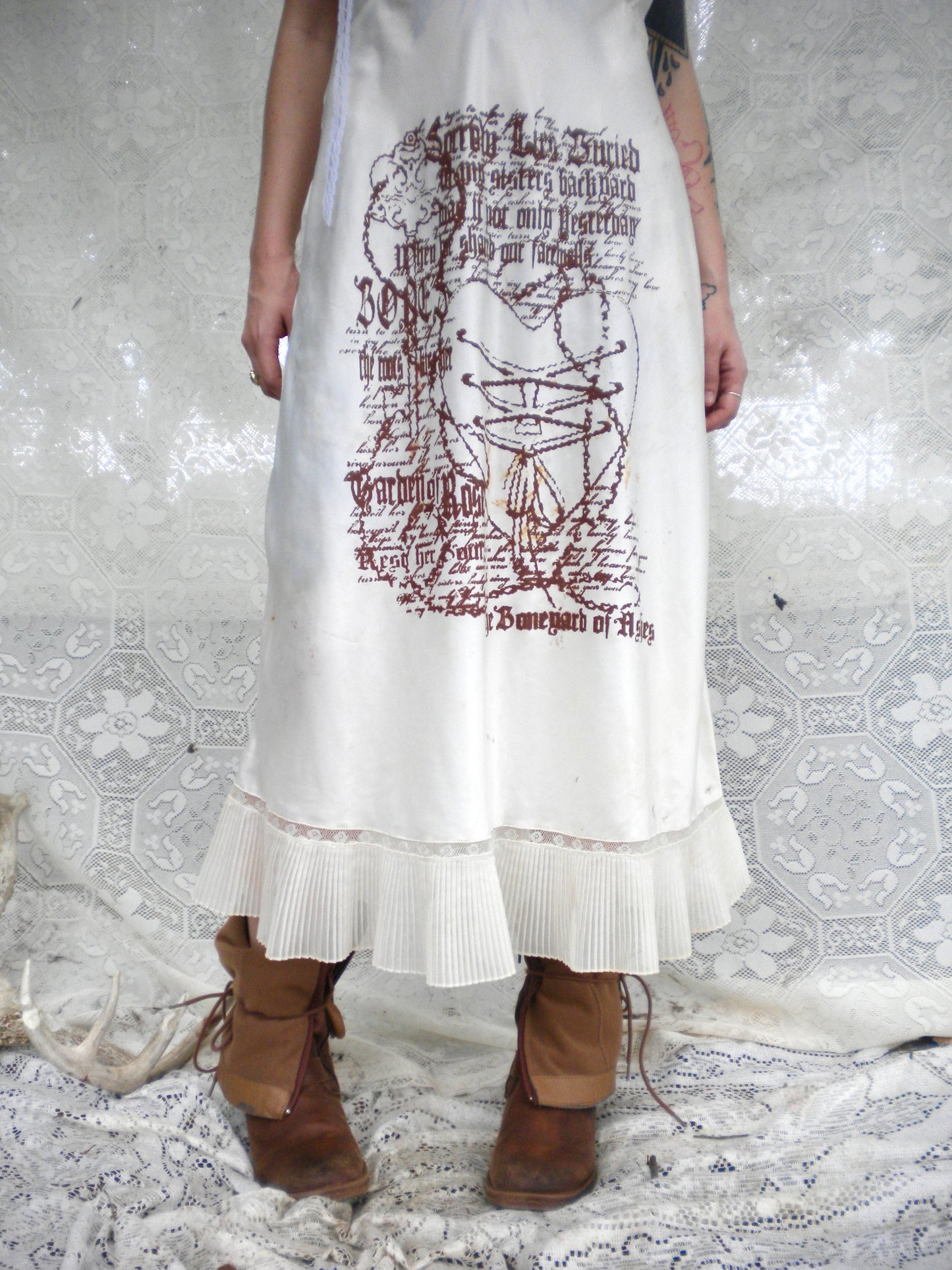 Rust Dye Boneyard Ashes Slip Ruffle Dress