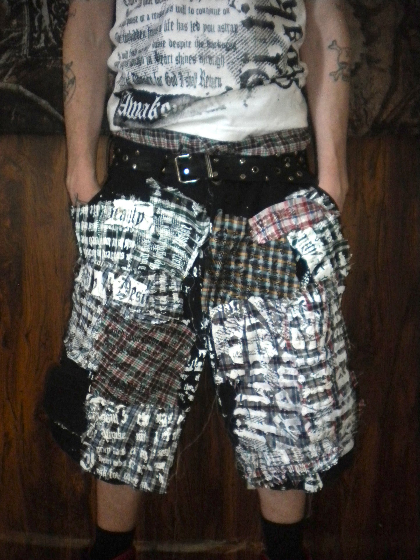 1/1 Custom Patchwork Black Jorts Size 34