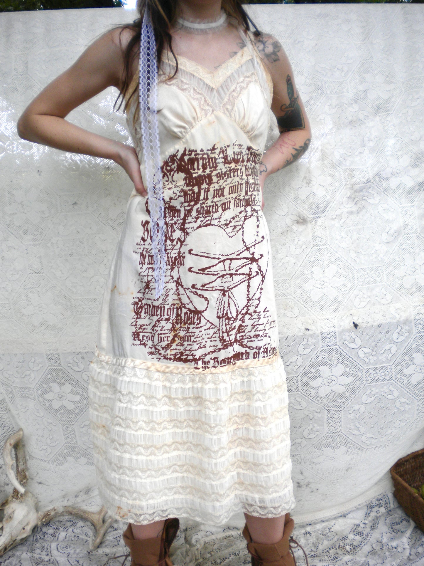 Rust Dye Boneyard Ashes Ruffle Slip Dress