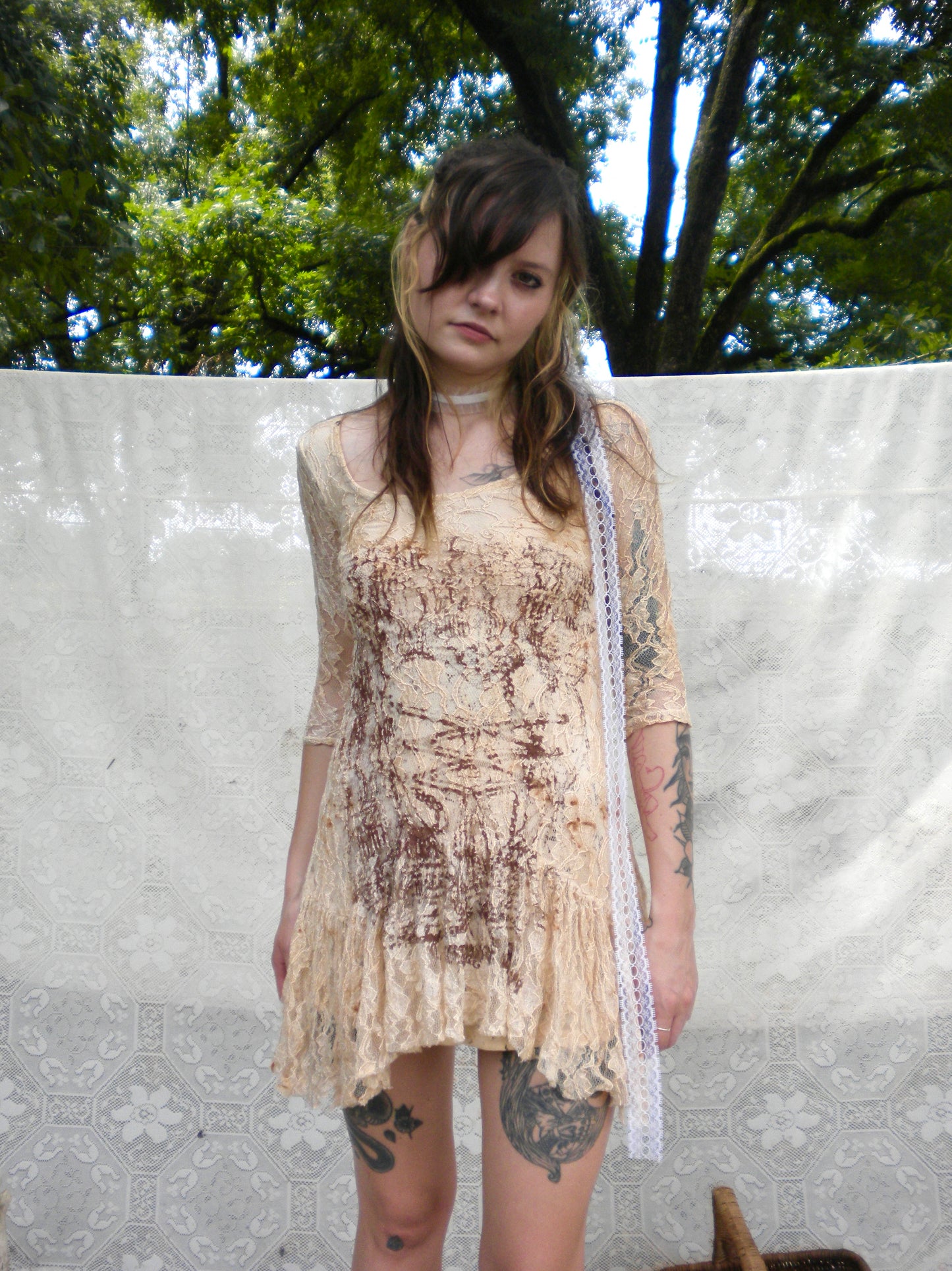 Rust Dye Mini Lace Dress