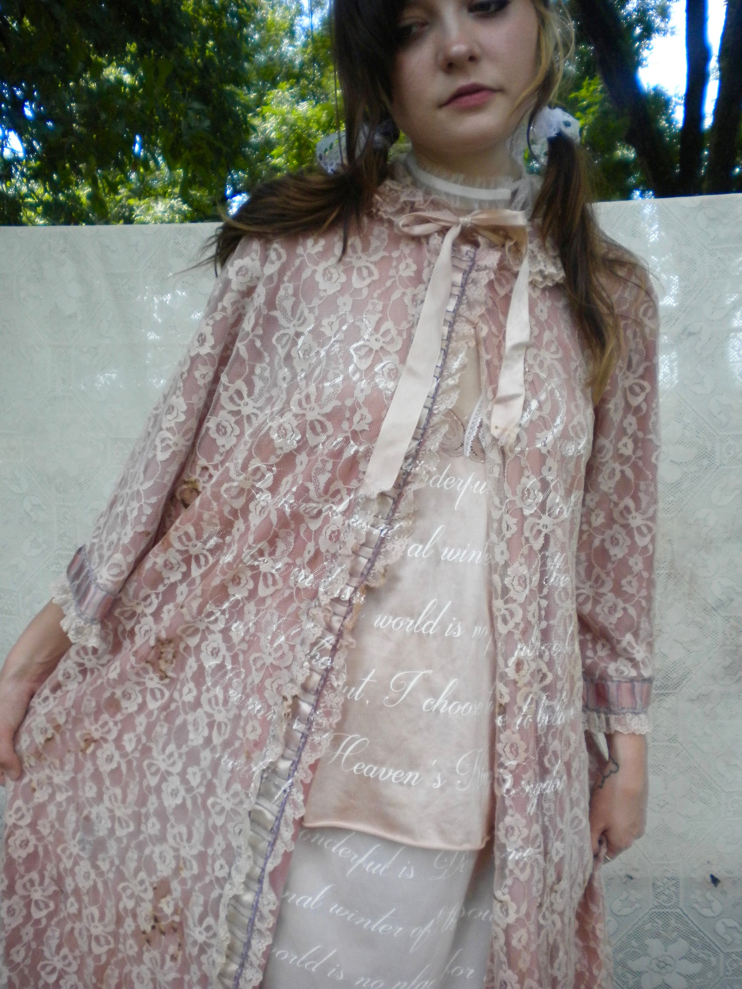 Beloved Dust Pink Blush Lace Vintage Peignoir