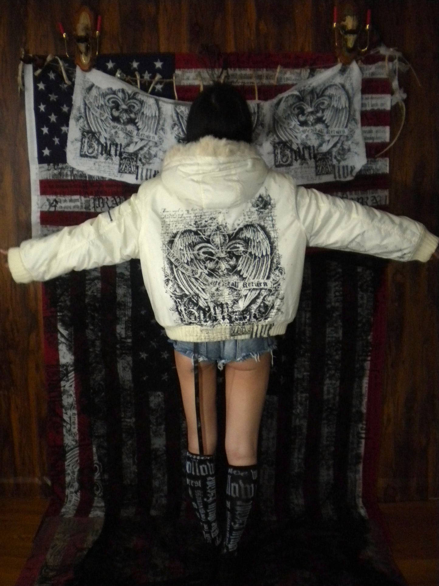 Born Alive Ivory Fur Trim Bomber