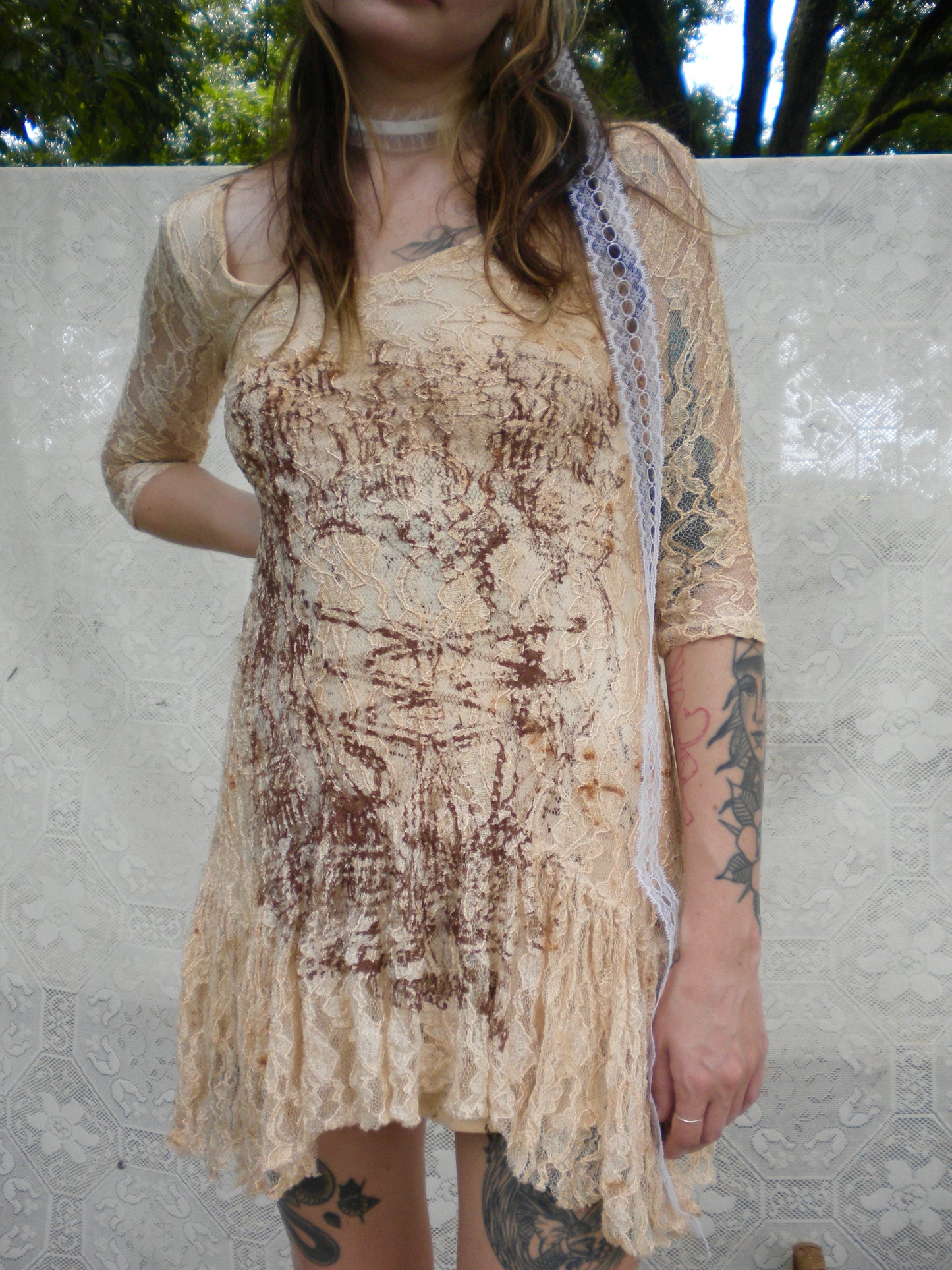 Rust Dye Mini Lace Dress