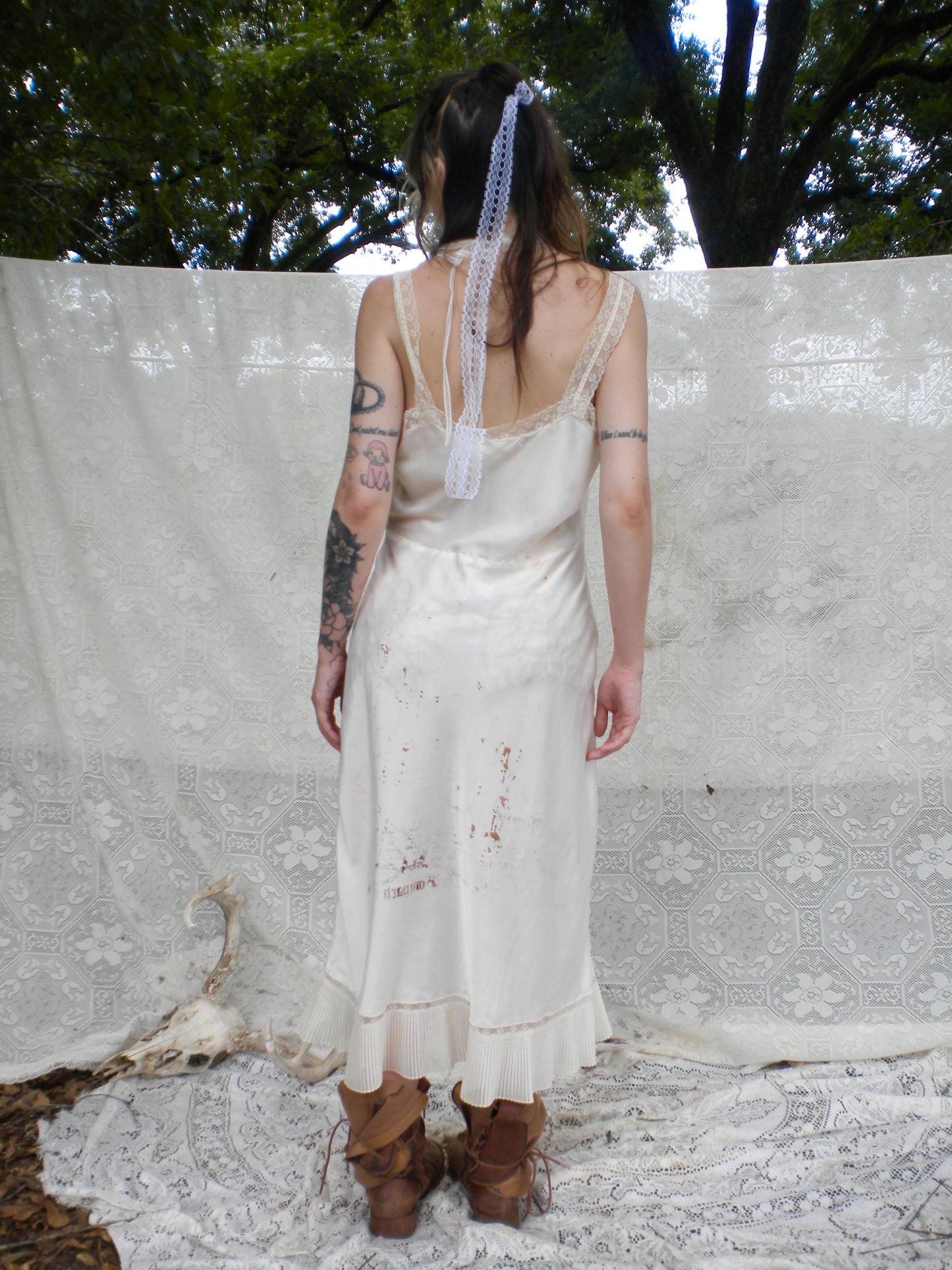 Rust Dye Boneyard Ashes Slip Ruffle Dress