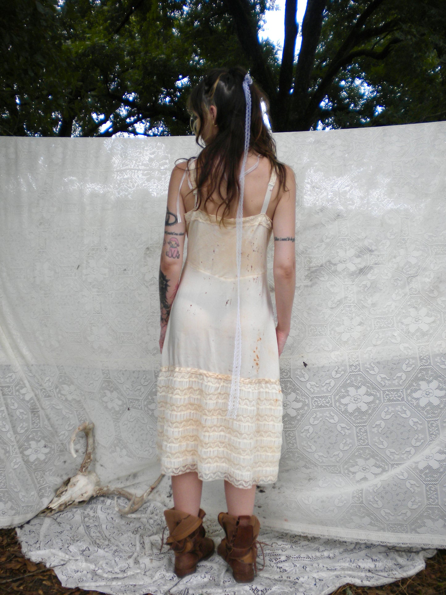 Rust Dye Boneyard Ashes Ruffle Slip Dress