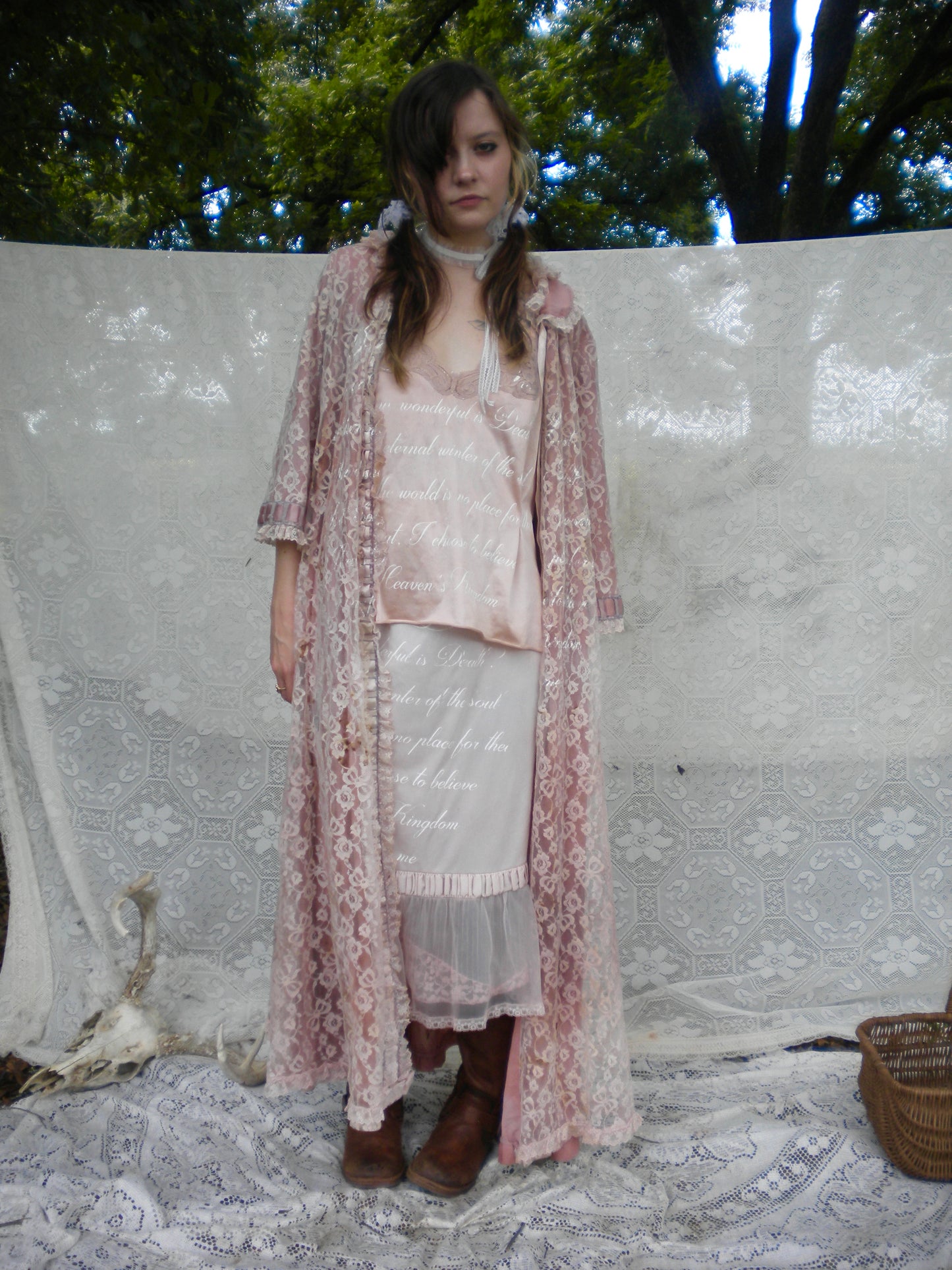 Beloved Dust Pink Blush Lace Vintage Peignoir