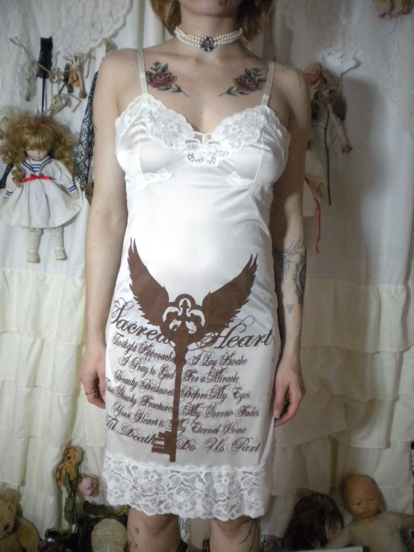 Sacred Heart Ivory Slip Vintage Dress