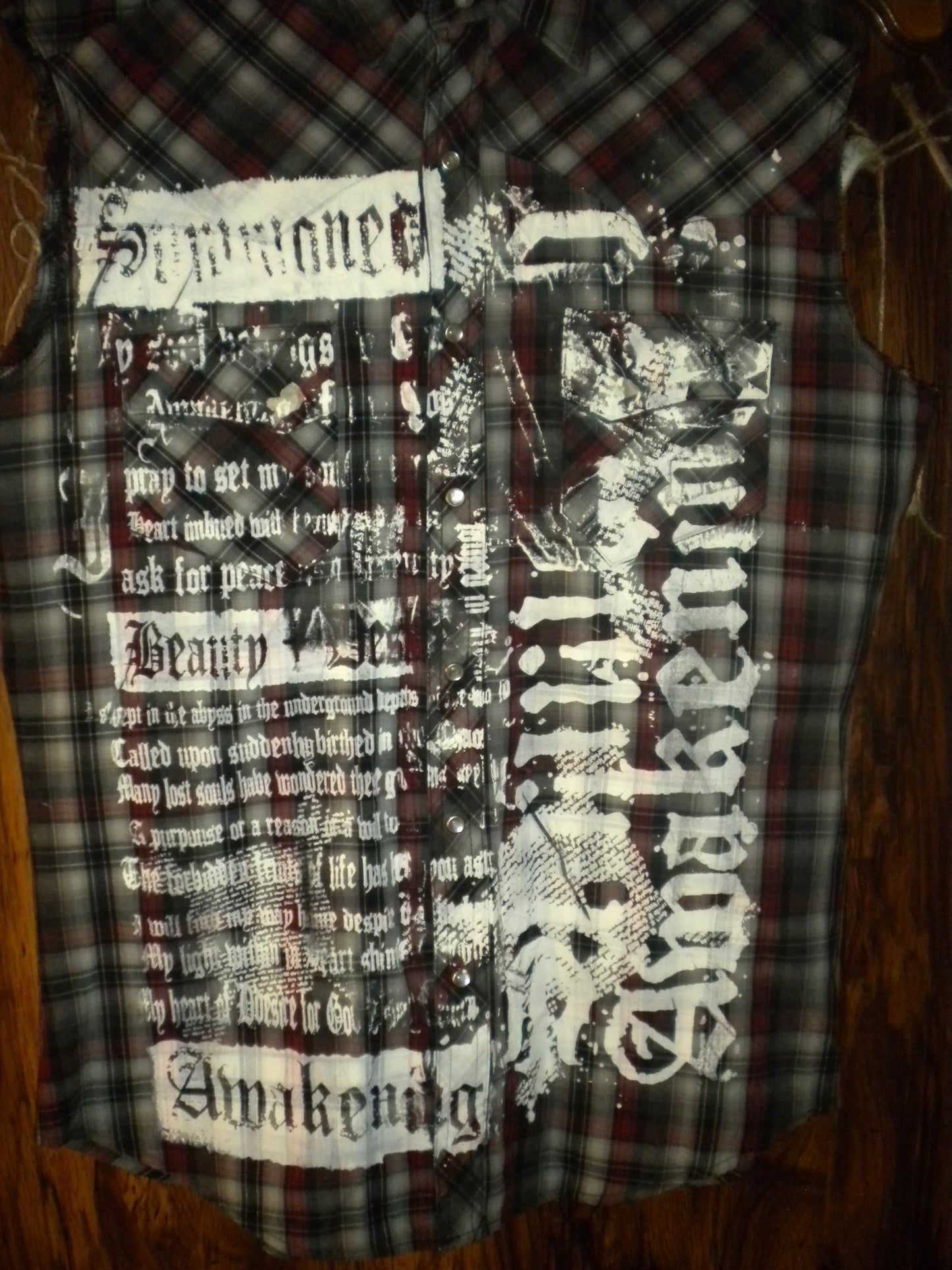 Summoned Awakening Red Grey Sleeveless Flannel Medium