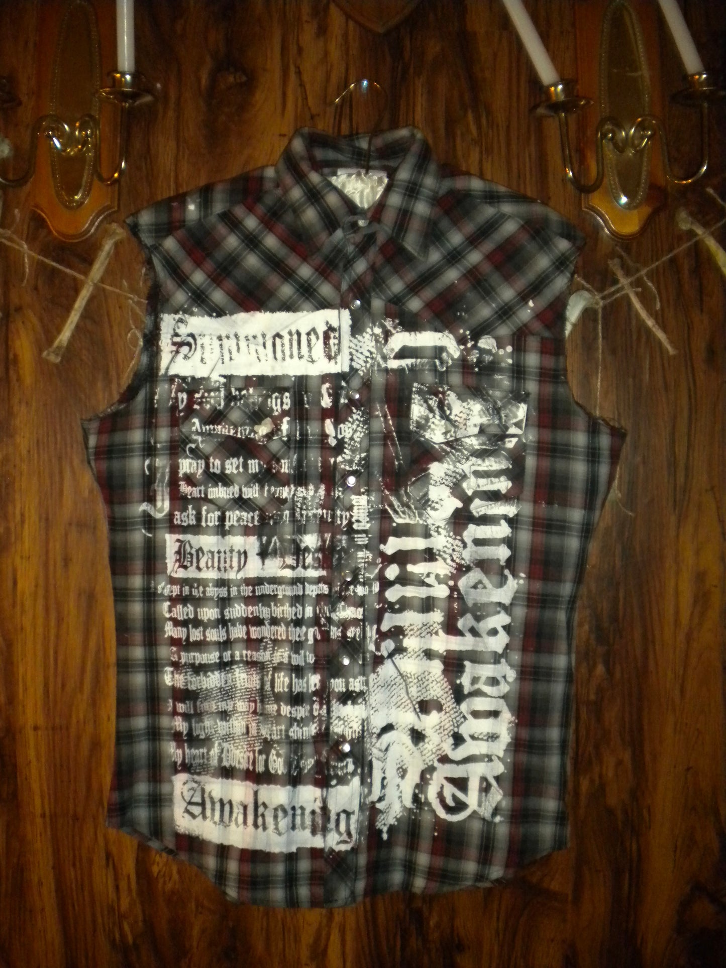 Summoned Awakening Red Grey Sleeveless Flannel Medium