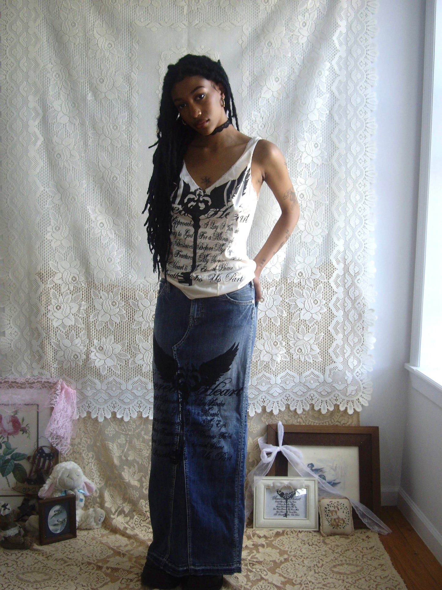 Sacred Heart Denim Maxi Skirt