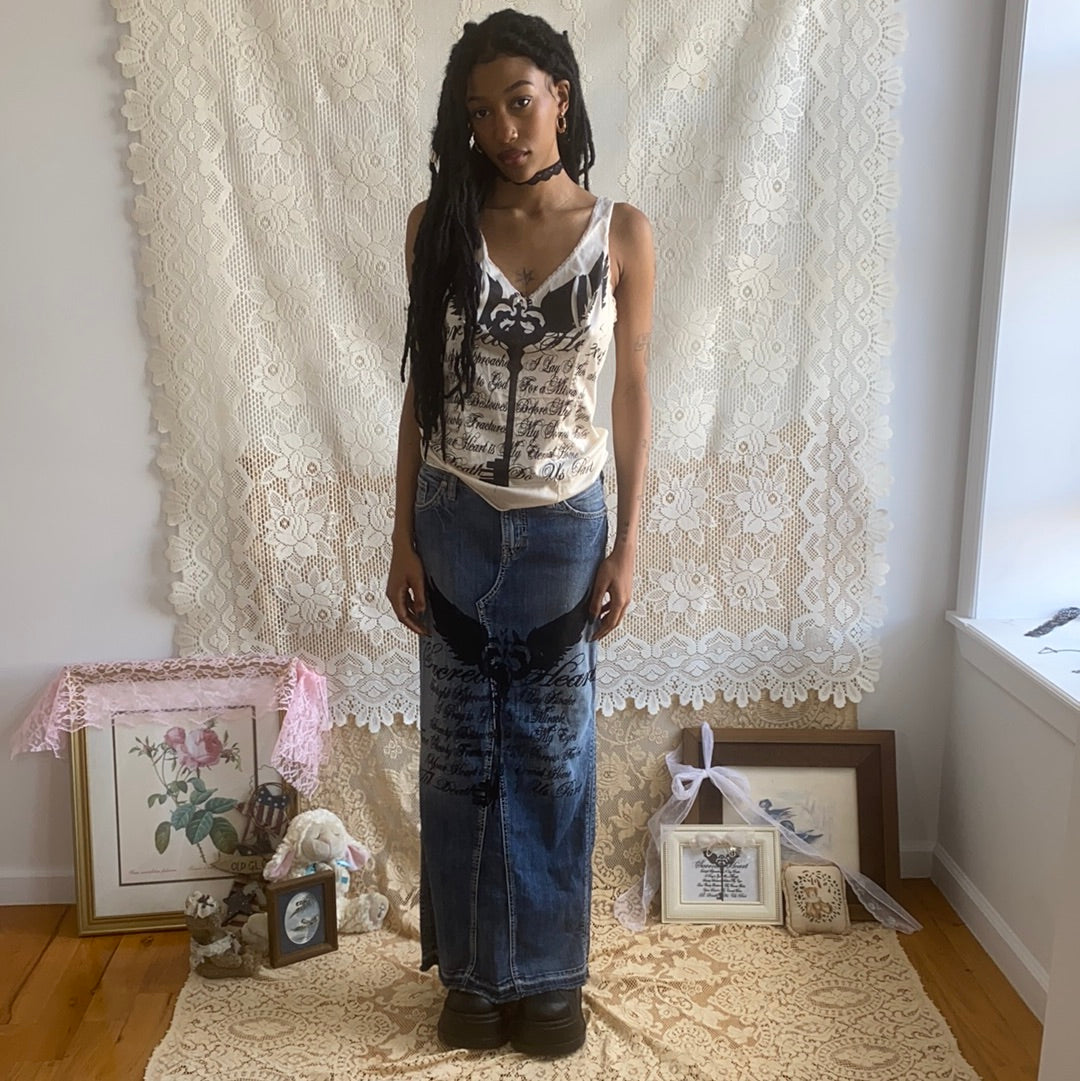 Sacred Heart Denim Maxi Skirt